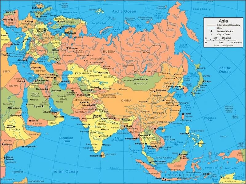 Bản đồ châu Á mới nhất
