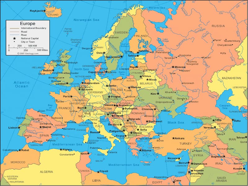 Bản đồ châu Âu mới nhất